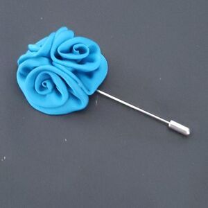 MEN'S AQUA SATIN FLOWER LAPEL PIN.